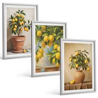 BILDER SET 3er Set - 40x60 cm Silberner Rahmen - Zitronenbäumchen im Topf und in der Vase - Silberfarben, Kunststoff (40/60cm) - TULUP