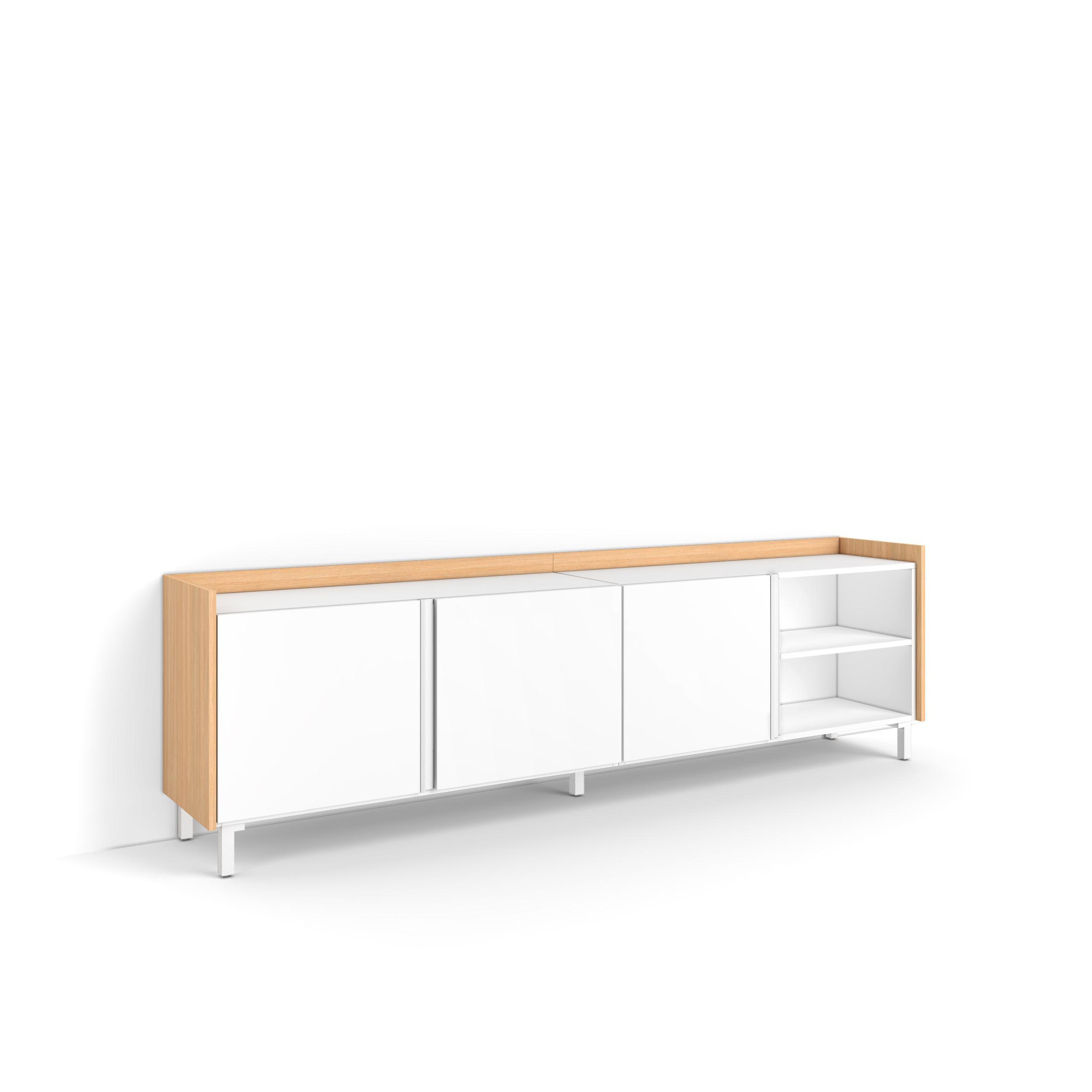 LOWBOARD, Weiß und Eiche, 207/35/61cm, mit Beinen - Weiß, Holzwerkstoff (207/61/35cm) - Skraut Home