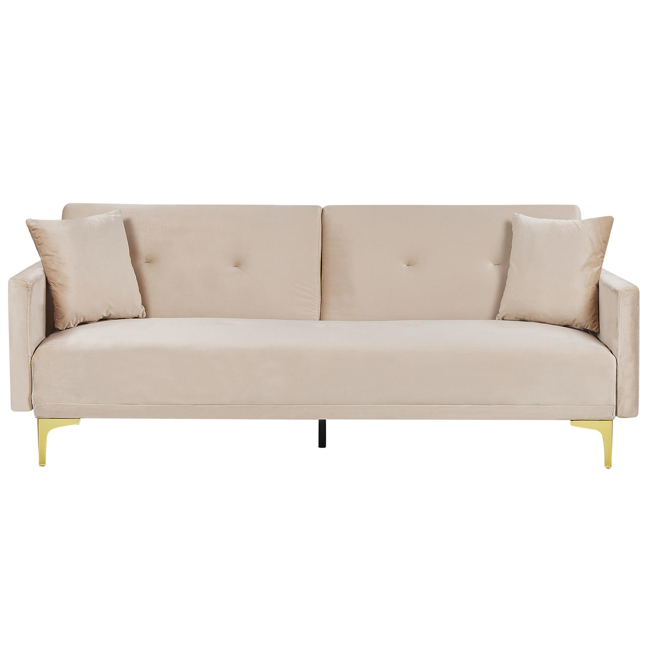 3-SITZER-SCHLAFSOFA Samtstoff Beige Lucan - Beige, Textil (190/75/90cm) - Beliani