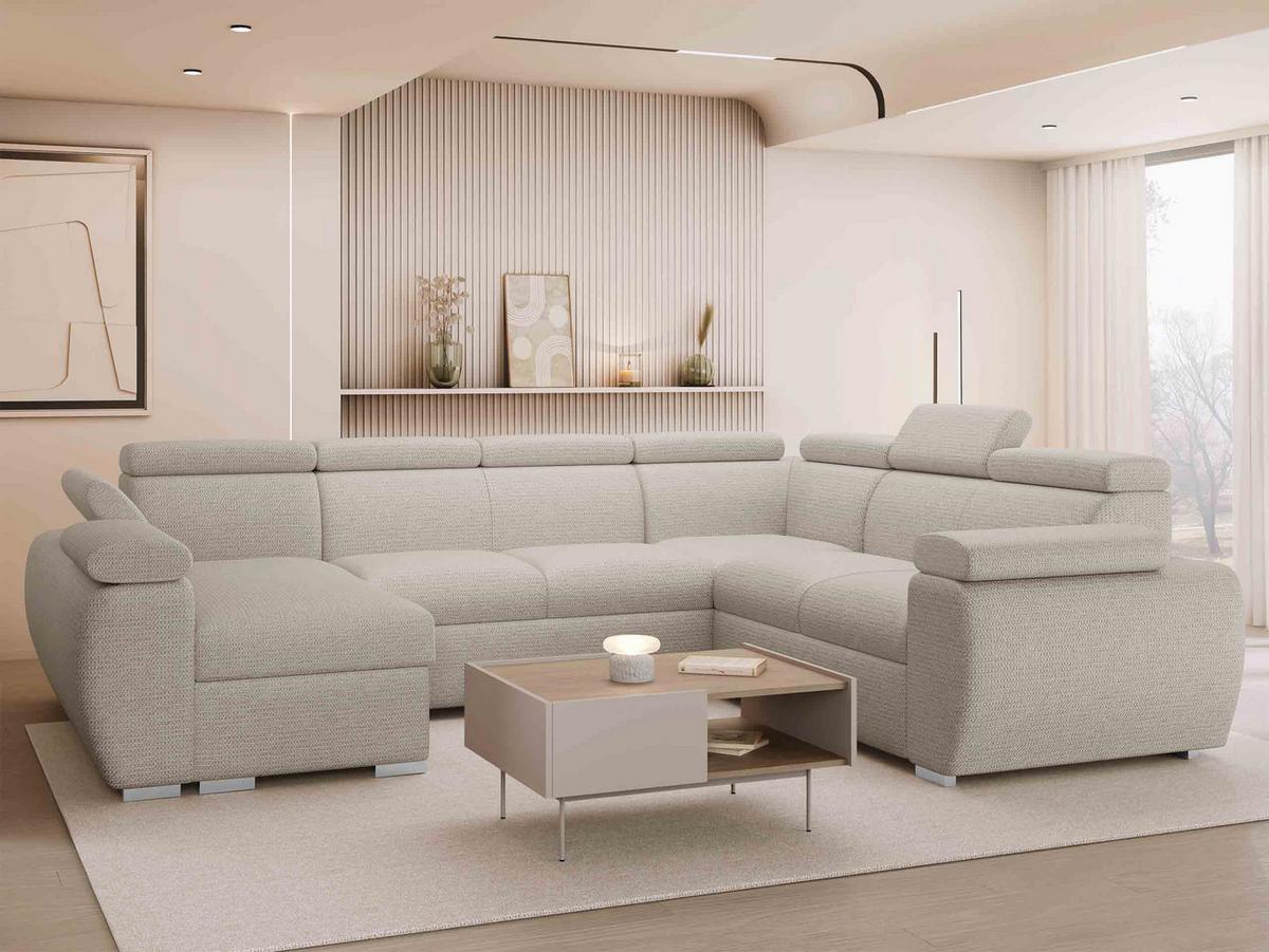 WOHNLANDSCHAFT Boston U, Seite: Links - LC+2P+R+2R - Chromfarben/Creme, Holz/Textil (325/98/260cm) - MIRJAN24