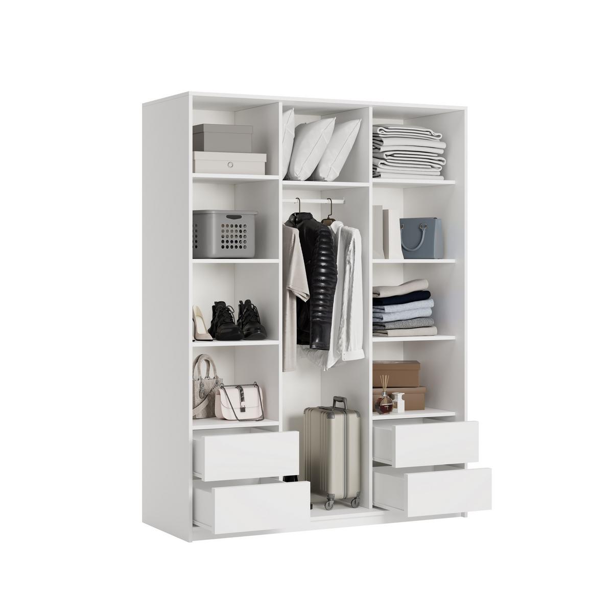 SCHWEBETÜRENSCHRANK RIEN 150/205/60 cm 3-türig mit Spiegel Weiß - Weiß, Holzwerkstoff (150/205/60cm) - MASSENO