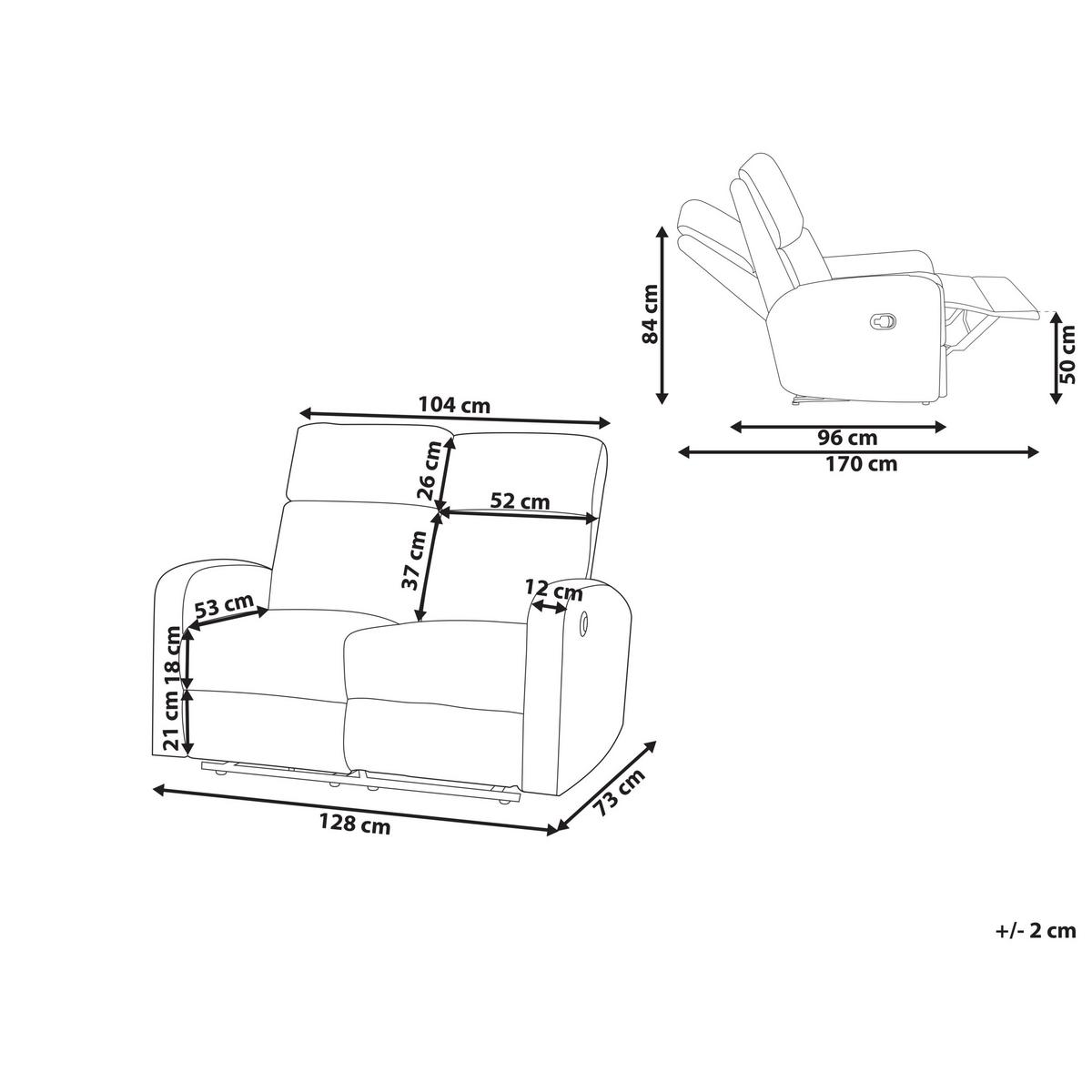 2-SITZER-SOFA Samtstoff creme elektrisch verstellbar Verdal - Weiß, Textil (128/102/73cm) - Beliani