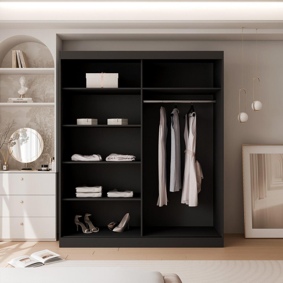 SCHWEBETÜRENSCHRANK CLARITY 2-türig 150/65/215 cm Schwarz / schwarze Griffe - Schwarz, Holzwerkstoff/Kunststoff (150/215/65cm) - Idohome