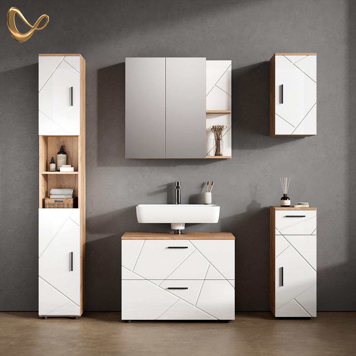 SPIEGELSCHRANK Ronco Weiß Hochglanz 80 x 75 cm - Weiß Hochglanz, Holzwerkstoff (80/75/17.2cm) - Livinity®