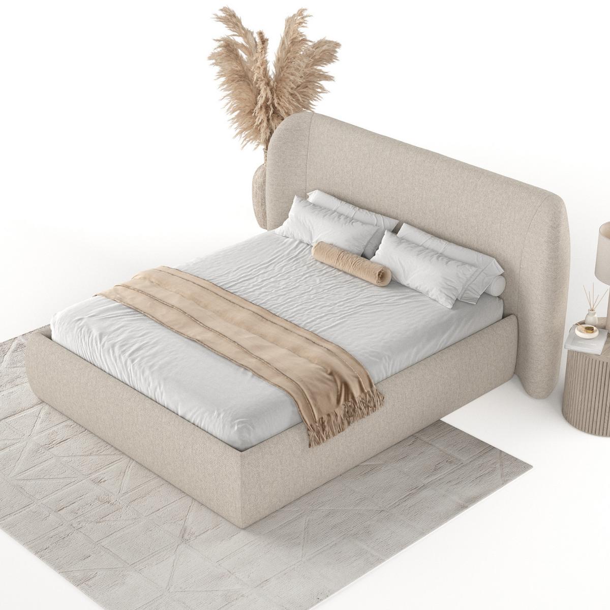 POLSTERBETT Bellano mit Stauraum 180/200 cm Hellbeige im Megan Stoff - Sandfarben/Schwarz, Holz/Holzwerkstoff (180/200cm) - AltaBeds