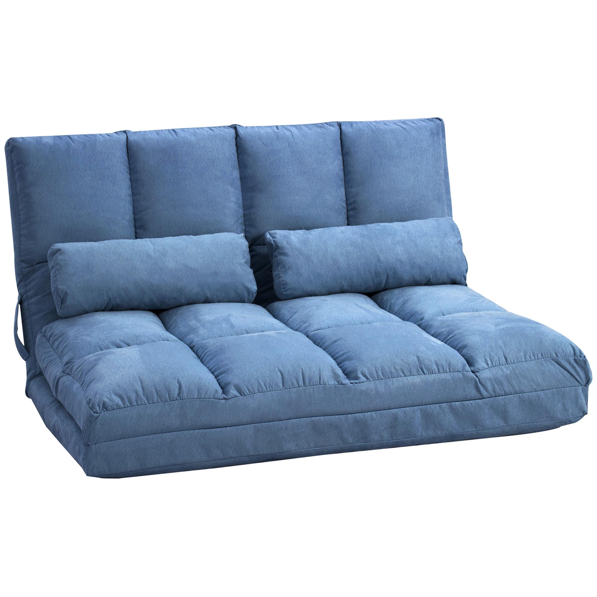BODENSTUHL 2-in-1 Bodensessel Bett mit Rückenlehne 3 Positionen Verstellbar - Blau, Textil/Metall (73/60/102cm) - HOMCOM