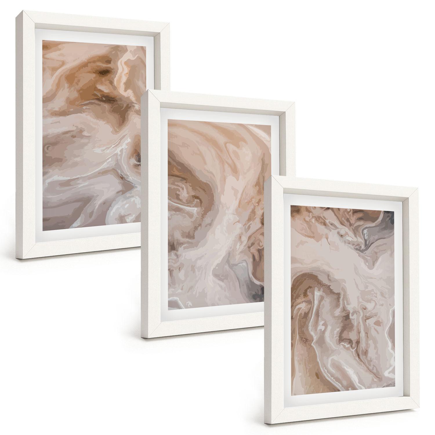 BILDER SET 3er Set - 20x30 cm Weißer Rahmen - abstrakte Marmortexturen - Weiß, Kunststoff (20/30cm) - TULUP