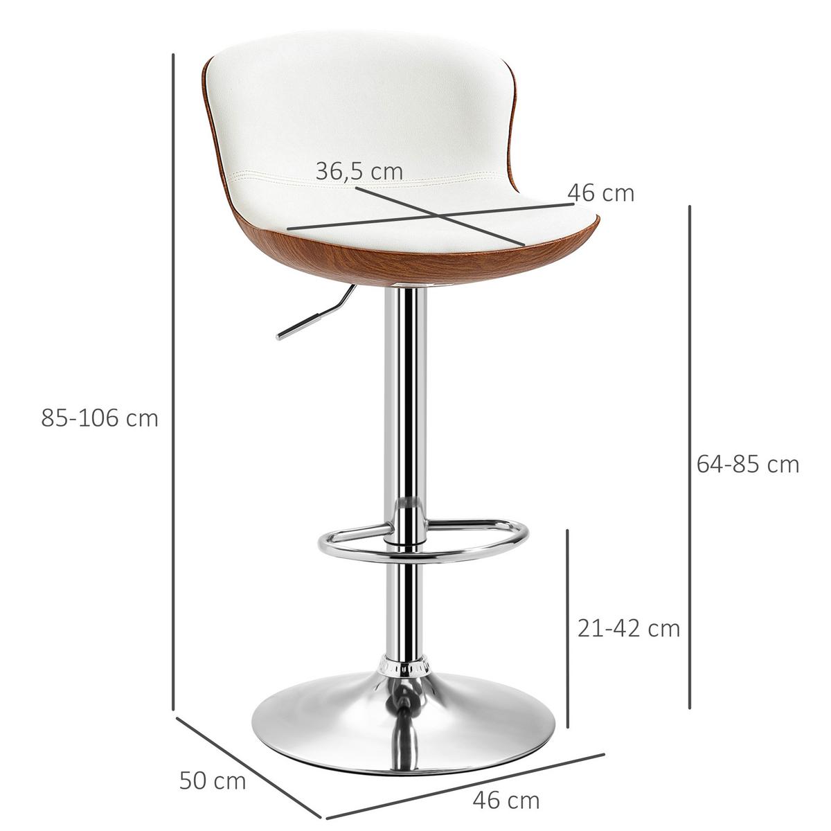 2ER-SET Barhocker, Bistrohocker mit Fußstütze, Drehbar Höhenverstellbar Barstuhl - Silberfarben/Creme, Metall (46/106/50cm) - HOMCOM