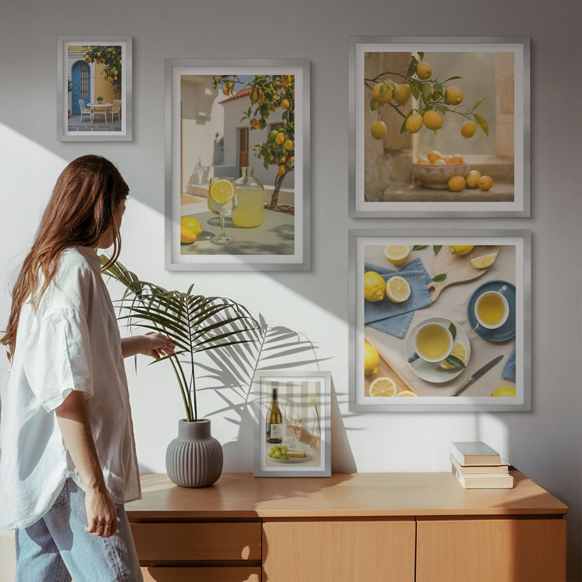 BILDER SET 5er Set - 50x50 cm & 20x30 cm & 40x60 cm Silberner Rahmen - Patio Sun Limonade - Silberfarben, Kunststoff (40/60cm) - TULUP