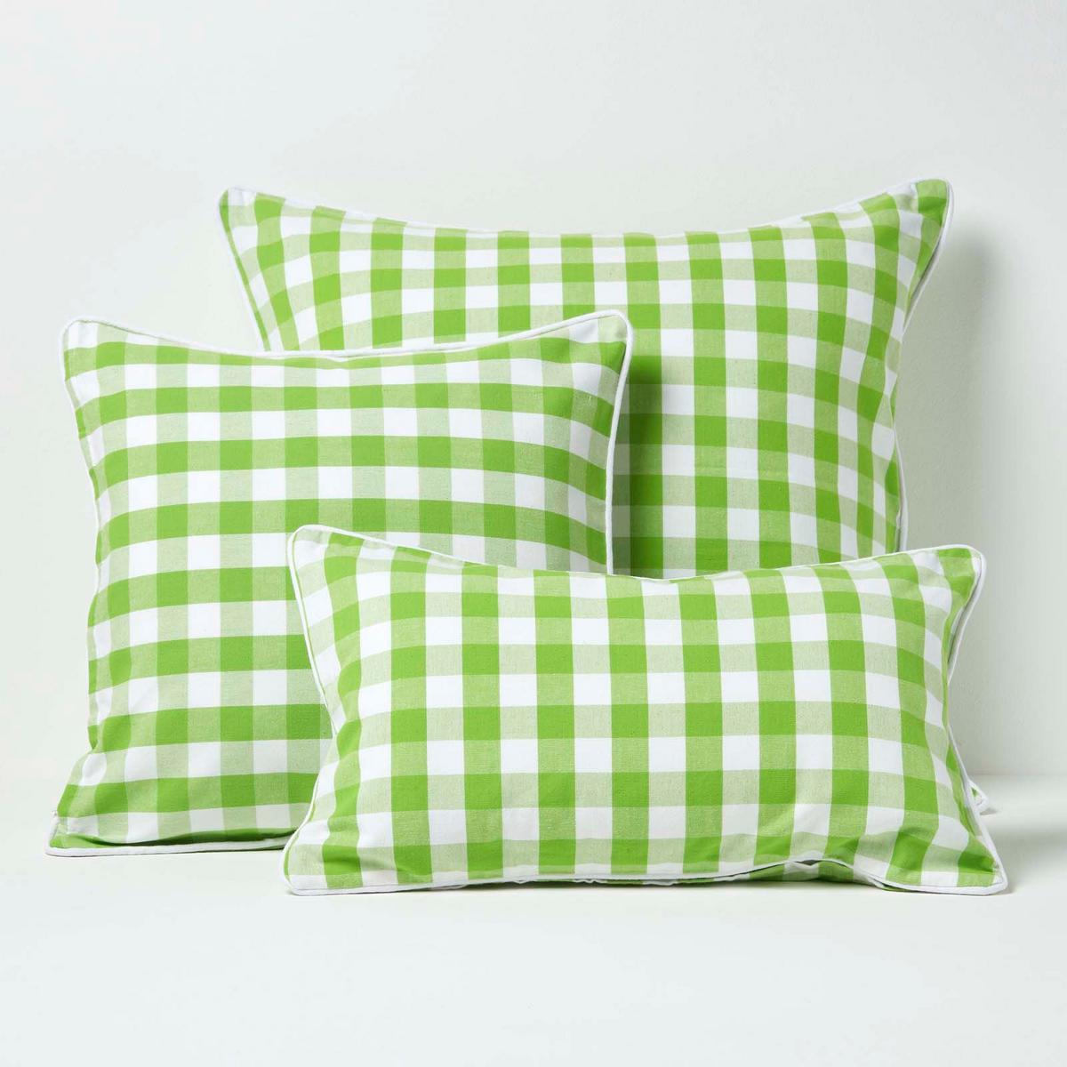 KISSENHÜLLE Karo-Muster 45/45 cm, 100% Baumwolle - Grün, Textil (45/45cm) - Homescapes