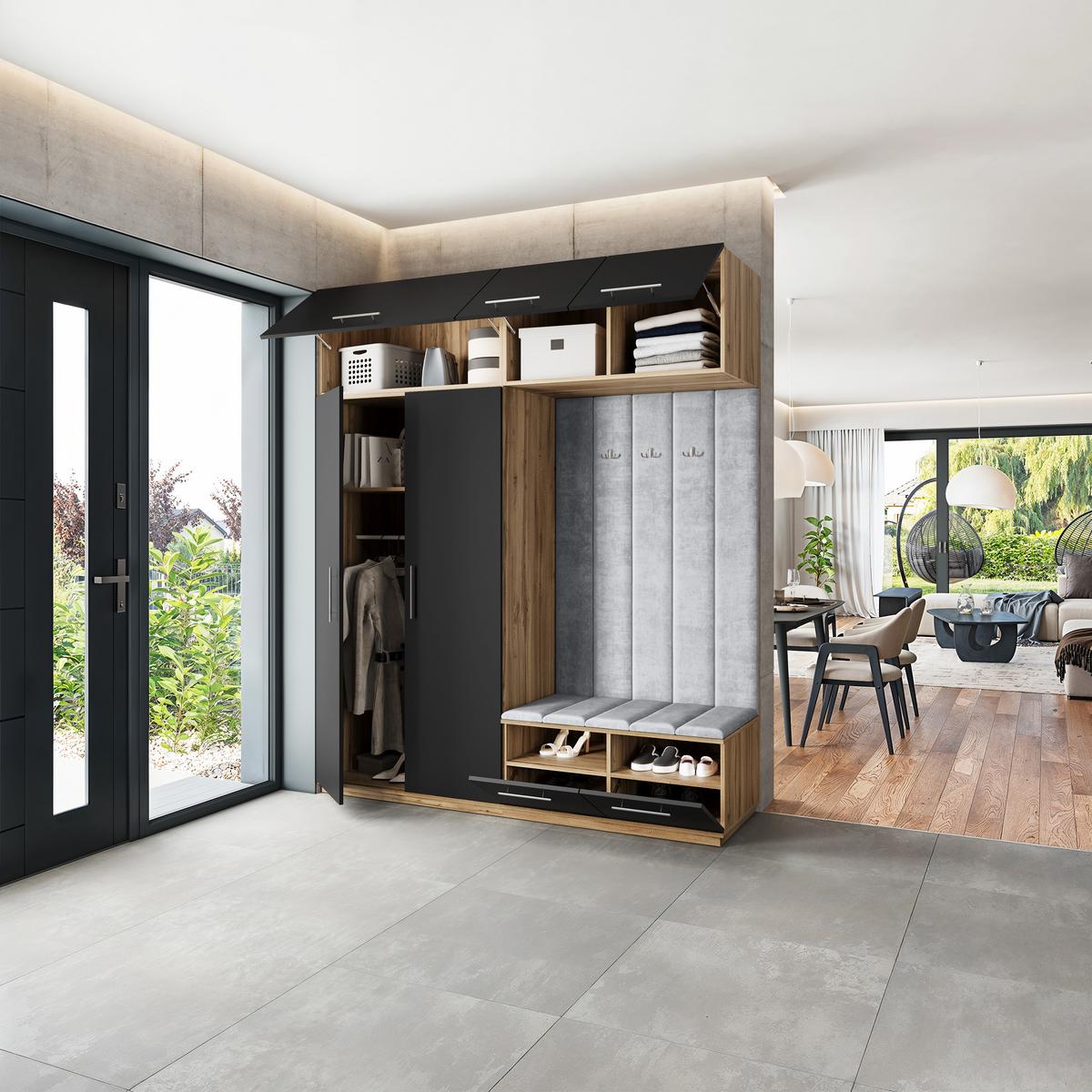 GARDEROBENSCHRANK REMA 200/240/60 cm Modern Eiche Wotan - Eiche Wotan/Hellgrau, Holzwerkstoff (200/240/60cm) - MASSENO