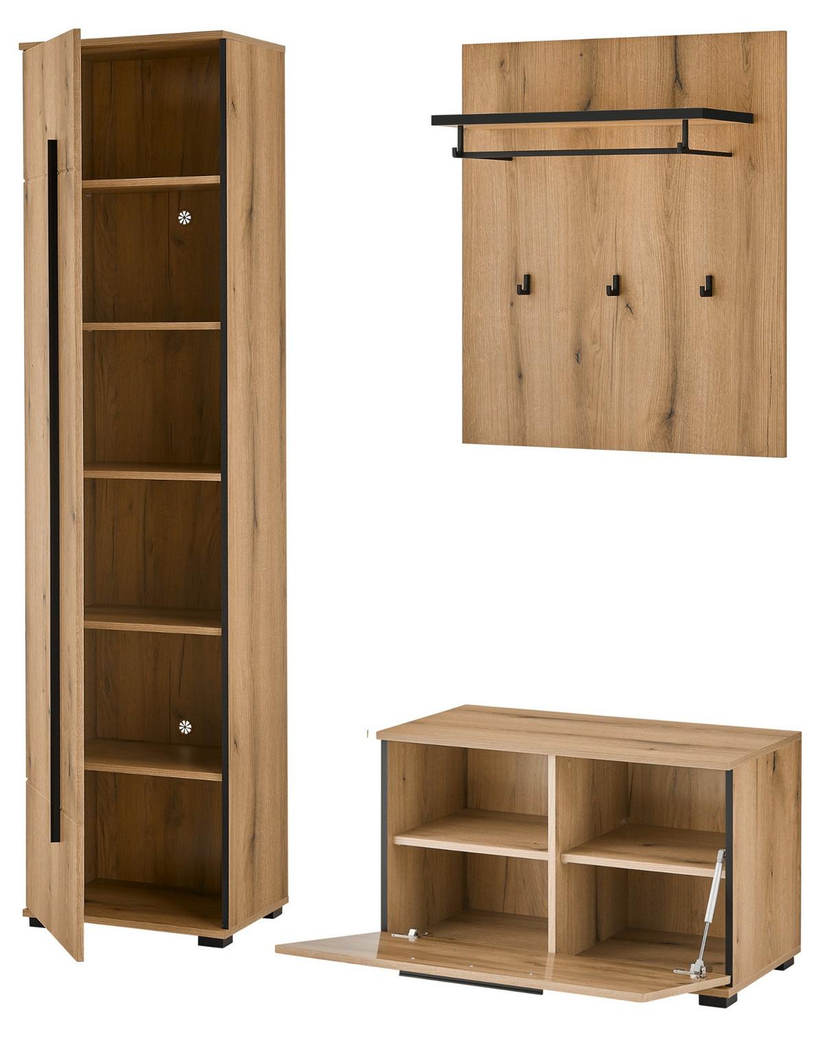 GARDEROBEN-SET Evoke Eiche 4-teilig 140 cm, Flurgarderobe mit Soft-Close - Dunkelgrau/Eichefarben, Holzwerkstoff/Kunststoff (140/200/40cm) - Furn.Design