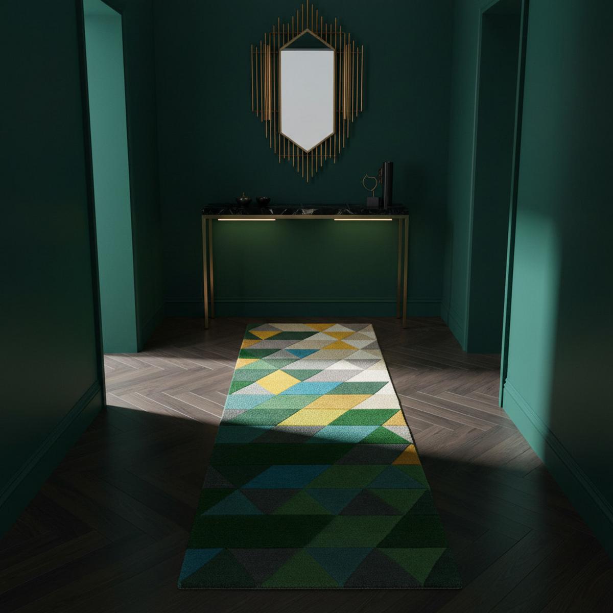 WOLLTEPPICH DERWENT, geometrisch, Grün, 60 x 230 cm - Grün, Textil (60/230cm) - KADIMA DESIGN