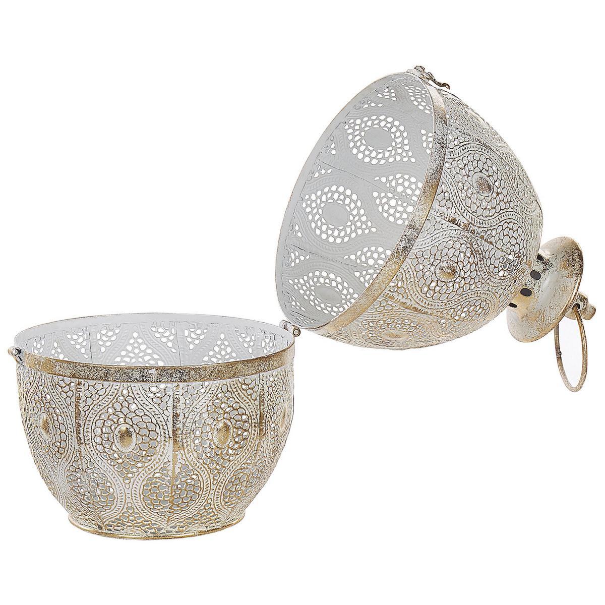 LATERNE Metall 34 cm Gold Amorgos - Goldfarben/Weiß, Metall (19/34/19cm) - Beliani