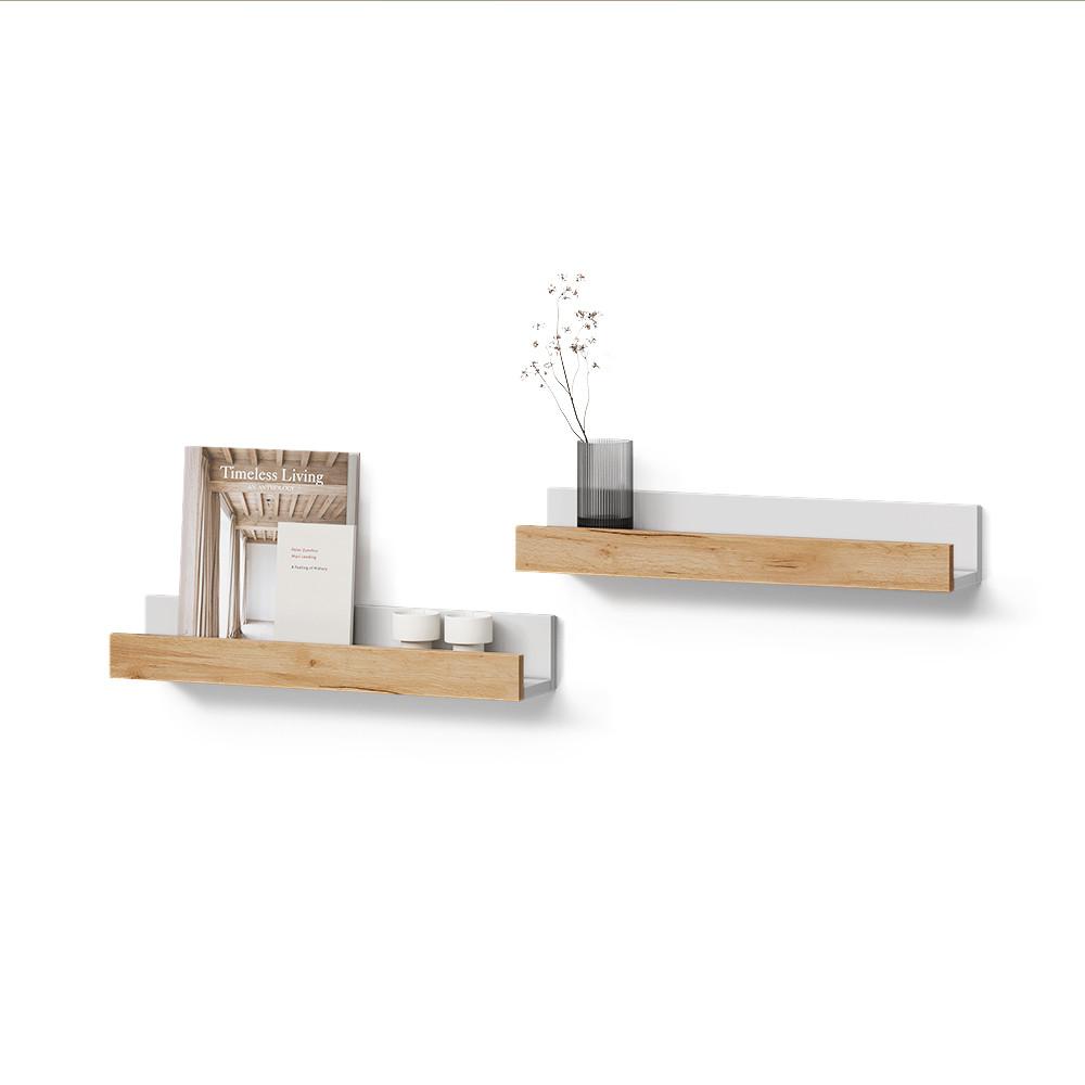 WANDREGAL Lorena Weiß/Goldkraft Eiche 60 x 10 cm 2er Set - Honigeiche/Weiß, Holzwerkstoff (60/10/12cm) - Livinity®