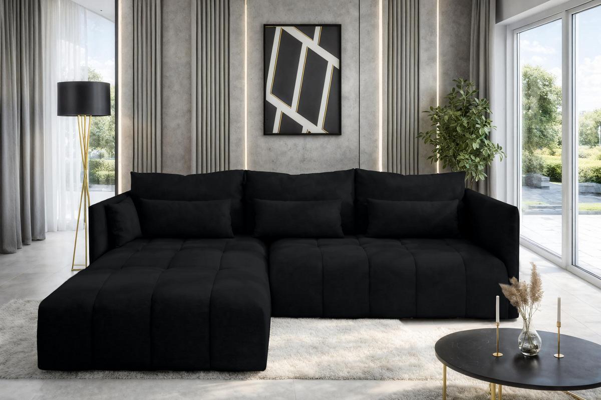 ECKSOFA L Form Cosmova Schwarz 248/180/83 cm mit Schlaffunktion - Schwarz, Kunststoff/Textil (248/180cm) - AX Living