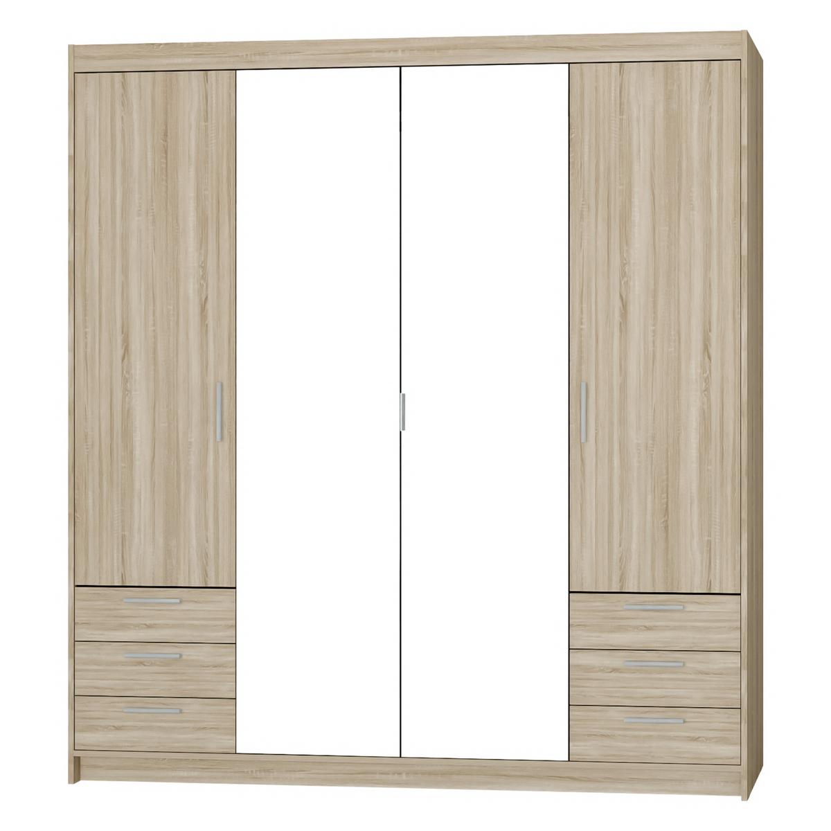KLEIDERSCHRANK Storicos Sonoma Eiche 176,3/190,5/53 cm - 4T6S Modern mit Schubladen und Spiegel - Sonoma Eiche, Holzwerkstoff/Kunststoff (176.3/190.6/53cm) - AX Living