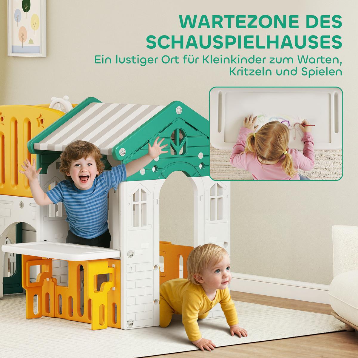 KINDERRUTSCHE 7 in 1 mit Klettergerüst, Basketballkorb, Tunnel, Teleskop - Multicolor, Kunststoff (180/111/189cm) - AIYAPLAY