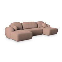 WOHNLANDSCHAFT SAVONA N Rosa Boucle-Stoff mit Schlaffunktion - Schwarz/Rosa, Holz/Kunststoff (320/90/148cm) - MASSENO