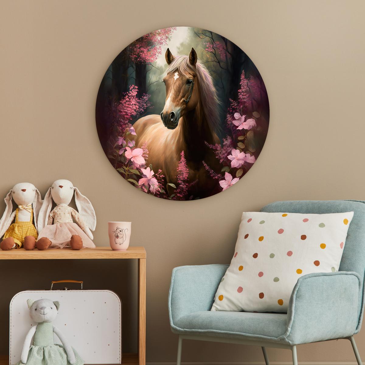 WANDBILD Pferd - Blumen - Rosa - Natur - Wald Wanddeko Schlafzimmer 60x60 cm - Altrosa, Kunststoff (60/60cm) - MuchoWow