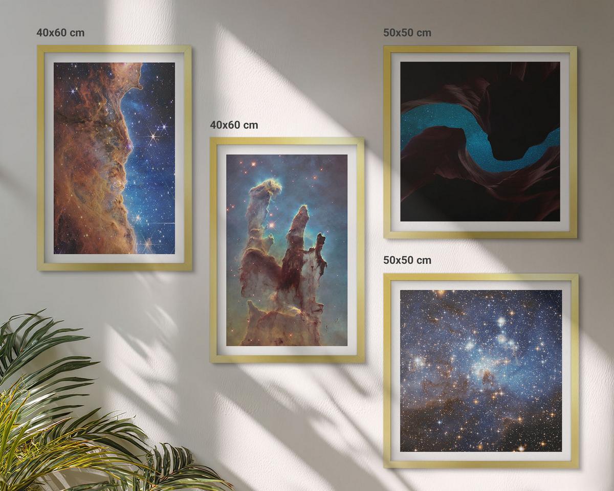 BILDER SET 4er Set - 50x50 cm & 40x60 cm Goldrahmen - Weltraumlandschaften von Galaxien - Goldfarben, Kunststoff (50/50cm) - TULUP