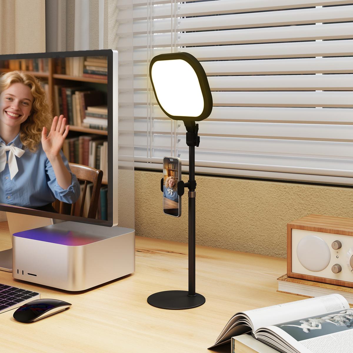 TISCHLAMPE Tischleuchte mit Telefonhalterung, 5 Farbmodi & 10 Helligkeitsstufen - Schwarz, Metall (23/23/65cm) - HOMCOM