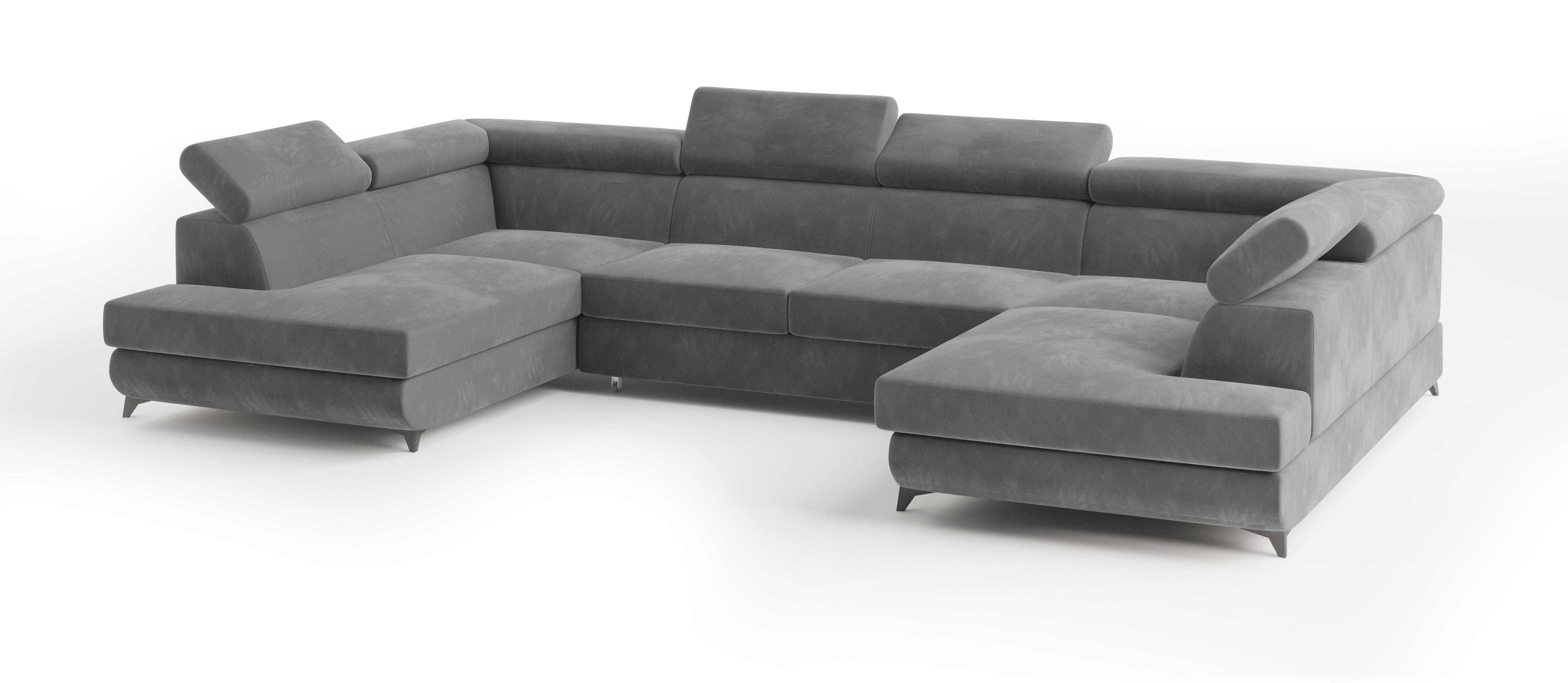 WOHNLANDSCHAFT VINTESSA Grau Velours-Stoff mit Schlaffunktion - Grau, Holz (323/89/190cm) - MASSENO