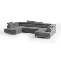 WOHNLANDSCHAFT VINTESSA Grau Velours-Stoff mit Schlaffunktion - Grau, Holz (323/89/190cm) - MASSENO