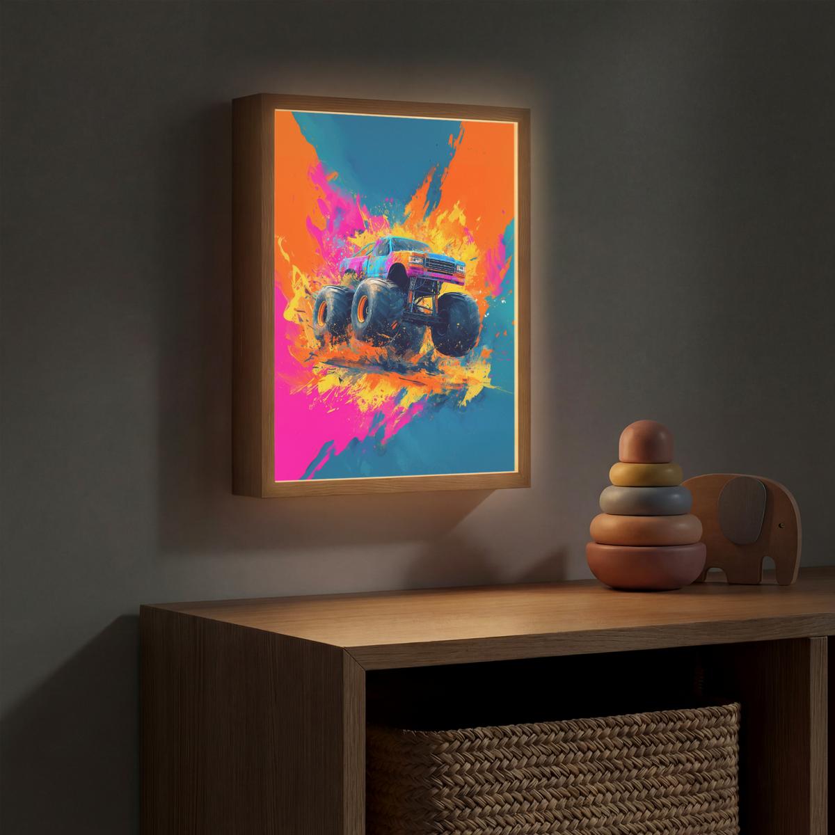 NACHTTISCHLAMPE MIT AKKU Monstertruck - Abstrakt - Farbspritzer - Farbenfroh 30x40 cm - Pink, Holzwerkstoff (8/30/40cm) - OnlyWow