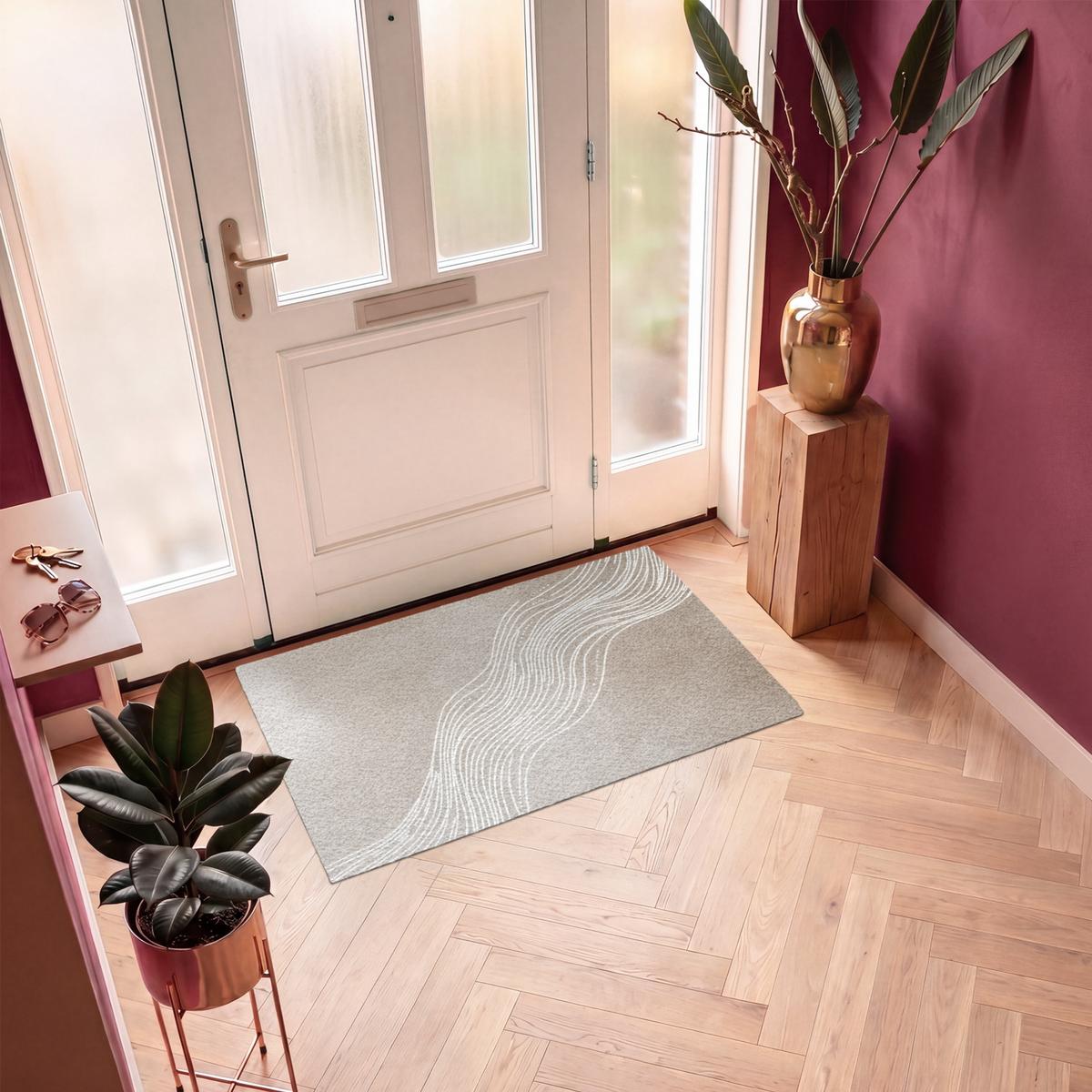 FUSSMATTE Wellenlinien - Fließend - Sandfarben Fußabtreter 120x80 cm - Beige, Kunststoff (120/0.4cm) - MuchoWow