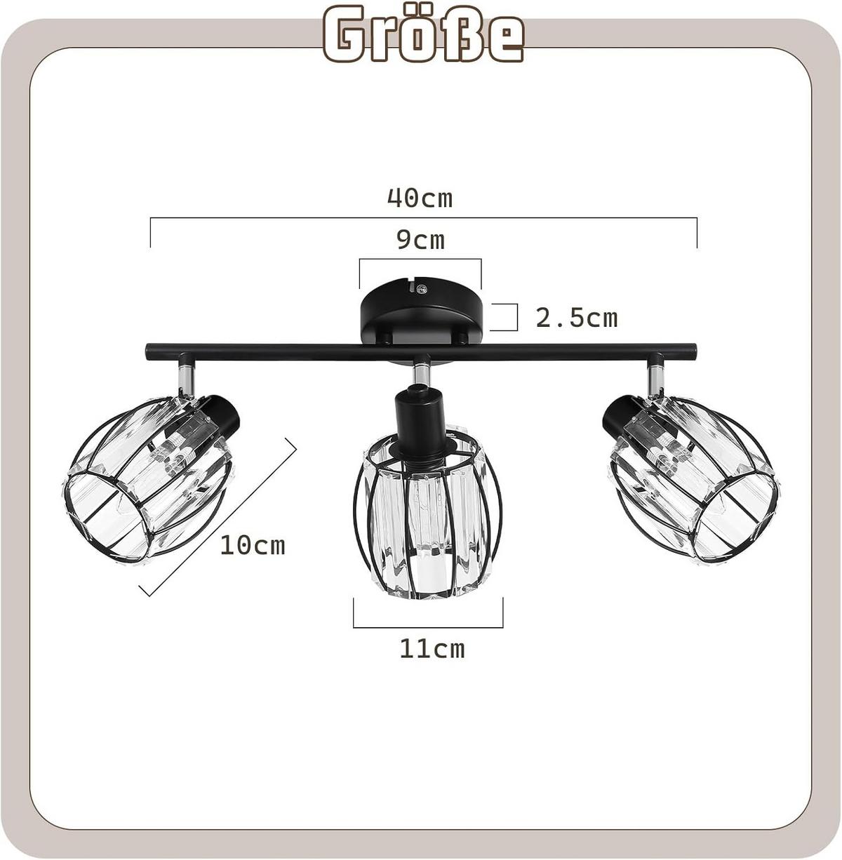 DECKENSTRAHLER Strahlinde 16/21/40 cm - Schwarz, Glas (40/16/21cm) - ZMH