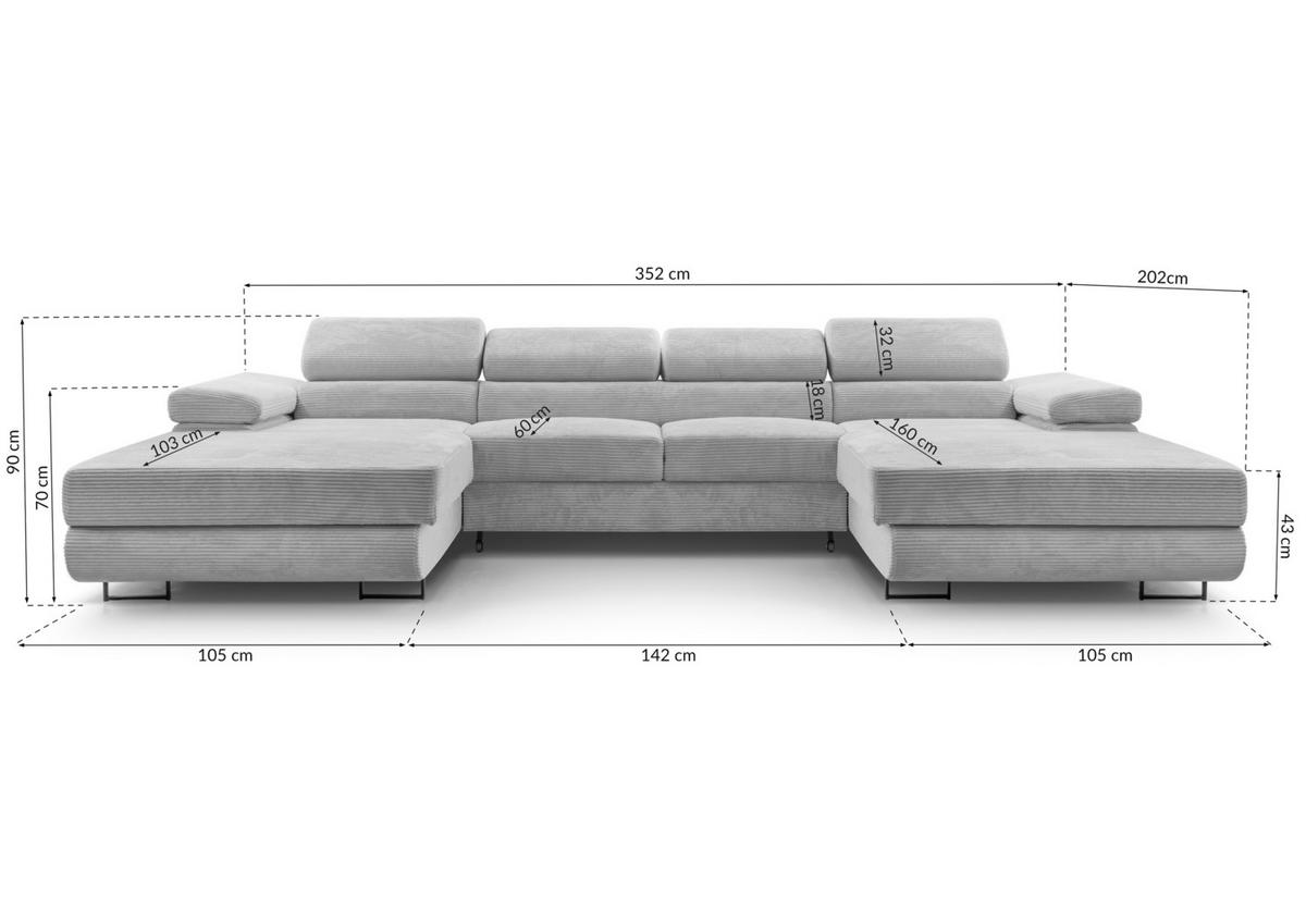 WOHNLANDSCHAFT Arborio Beige 352/202/90 cm mit Schlaffunktion - Beige/Schwarz, Textil/Metall (352/90/202cm) - AX Living