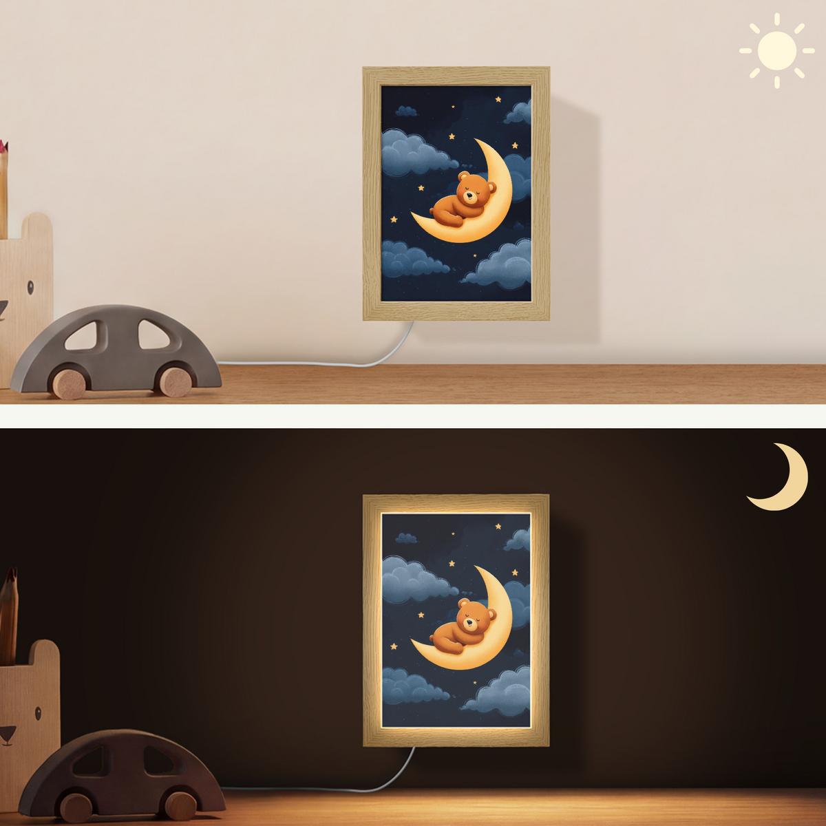 WANDLEUCHTE Teddybär - Mond - Wolken - Sterne 15x20 cm - Dunkelblau, Holzwerkstoff (15/20/8cm) - OnlyWow