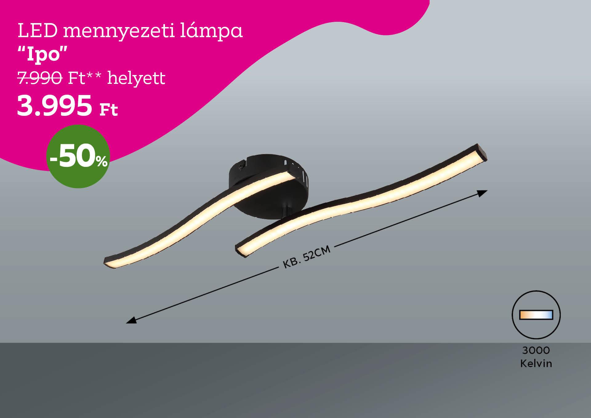 LED mennyezeti lámpa IPO 7990 Forint helyett 3995 Forint, kedvezmény mértéke 50%