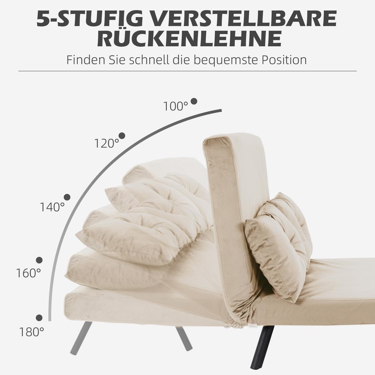 SCHLAFSOFA, Zweisitzer mit Bettfunktion, Schlafcouch mit Samtoptik, Rückenkissen - Beige/Schwarz, Holz/Textil (73/81/102cm) - HOMCOM