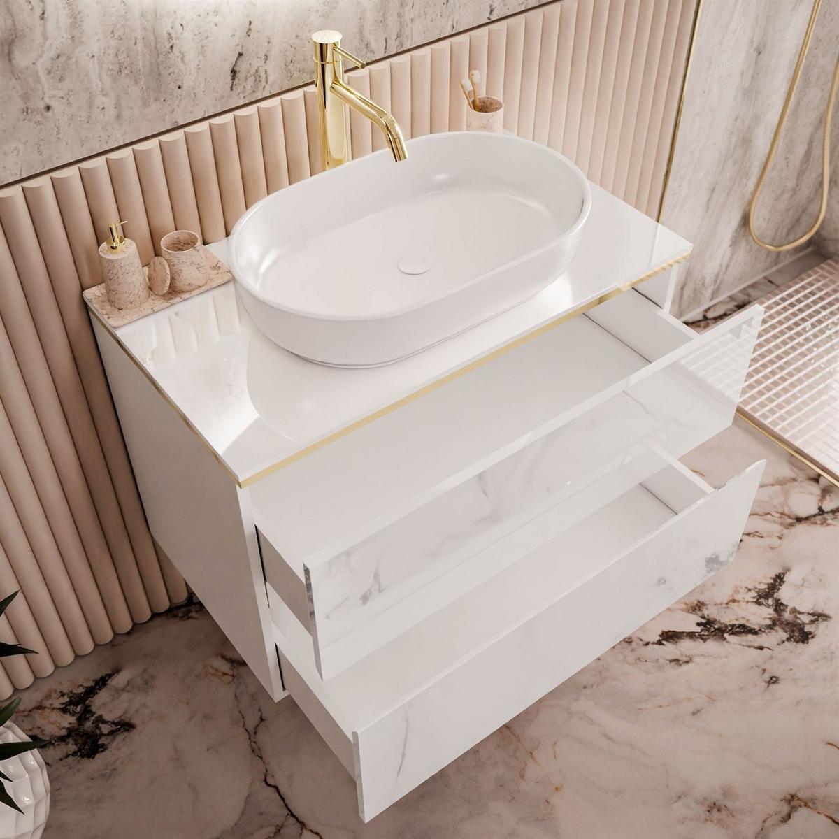 BADEZIMMERSCHRANK AURORA GOLD - Weiß, Holzwerkstoff (80/55/45cm) - Lookway