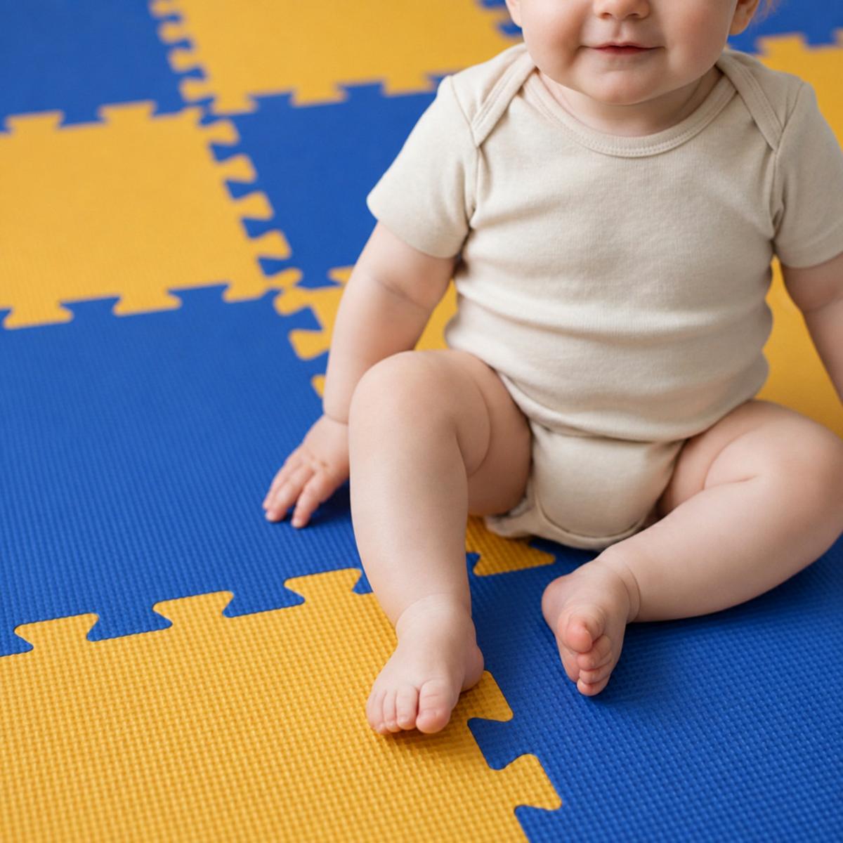 SPIELMATTE ab Null - 180/90/1 cm Puzzlematte Blau - Blau/Gelb, Kunststoff (30/30cm) - Littletom