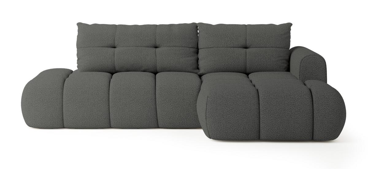 ECKSOFA FLUMA R-S Grau Boucle-Stoff mit Schlaffunktion - Grau, Holz (279/158cm) - MASSENO