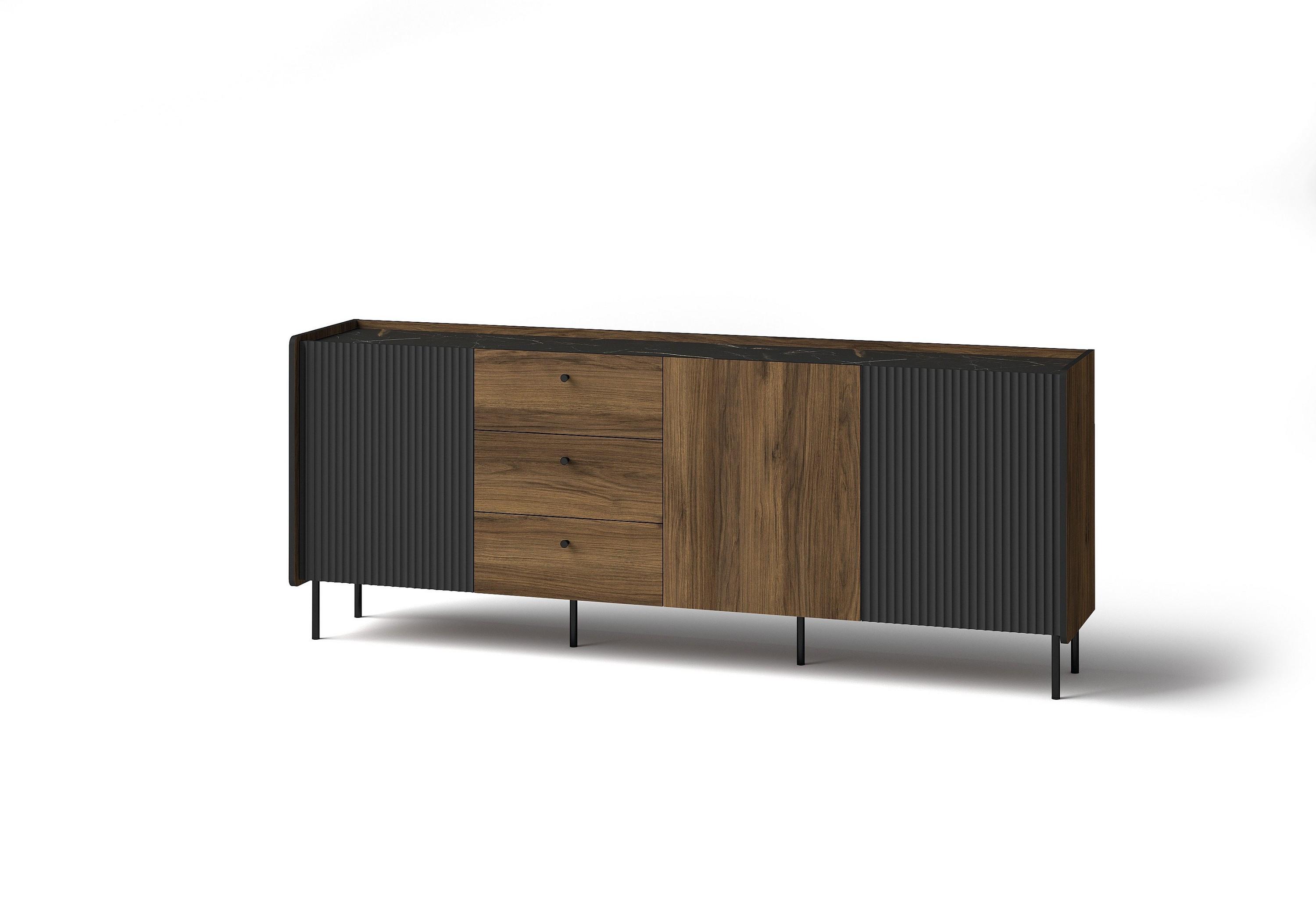KOMMODE KREON 200/78,6/40cm mit 3 Schubladen 3 Türen Braun - Schwarz/Braun, Holzwerkstoff (200/78.6/40cm) - MASSENO