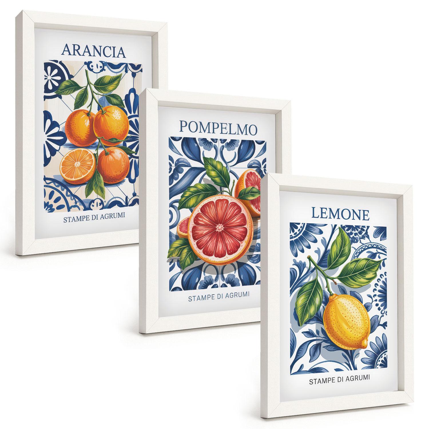 BILDER SET 3er Set - 20x30 cm Weißer Rahmen - Italienische Zitrus-Modeplakate - Weiß, Kunststoff (20/30cm) - TULUP