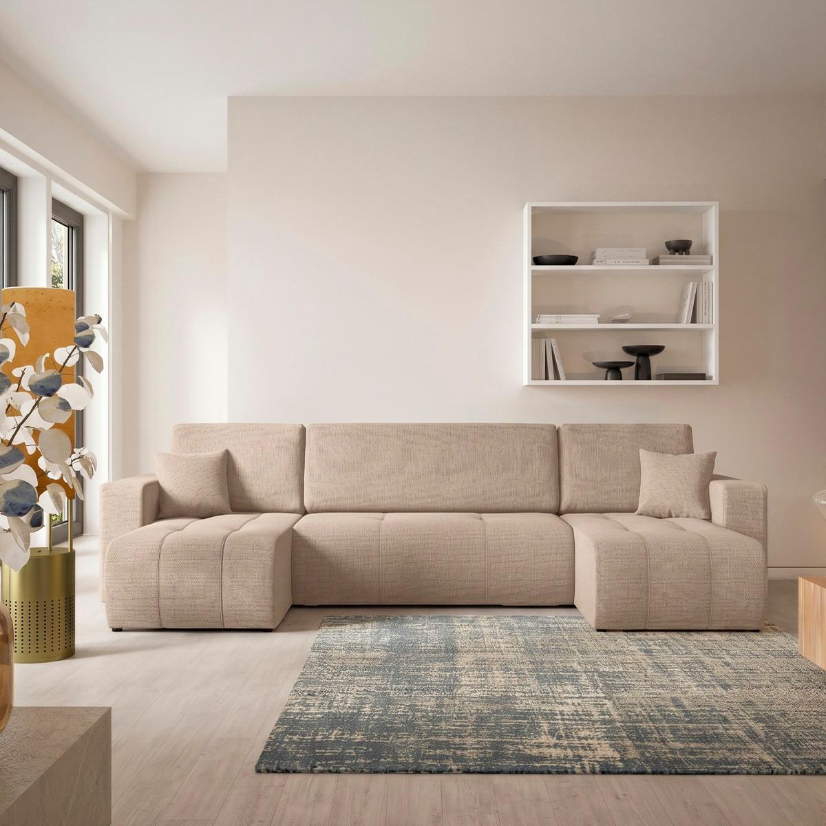 PANORAMASOFA Vasco 5 Sitzplätze Beige - Beige, Holz (318/88/145cm) - Petits-meubles