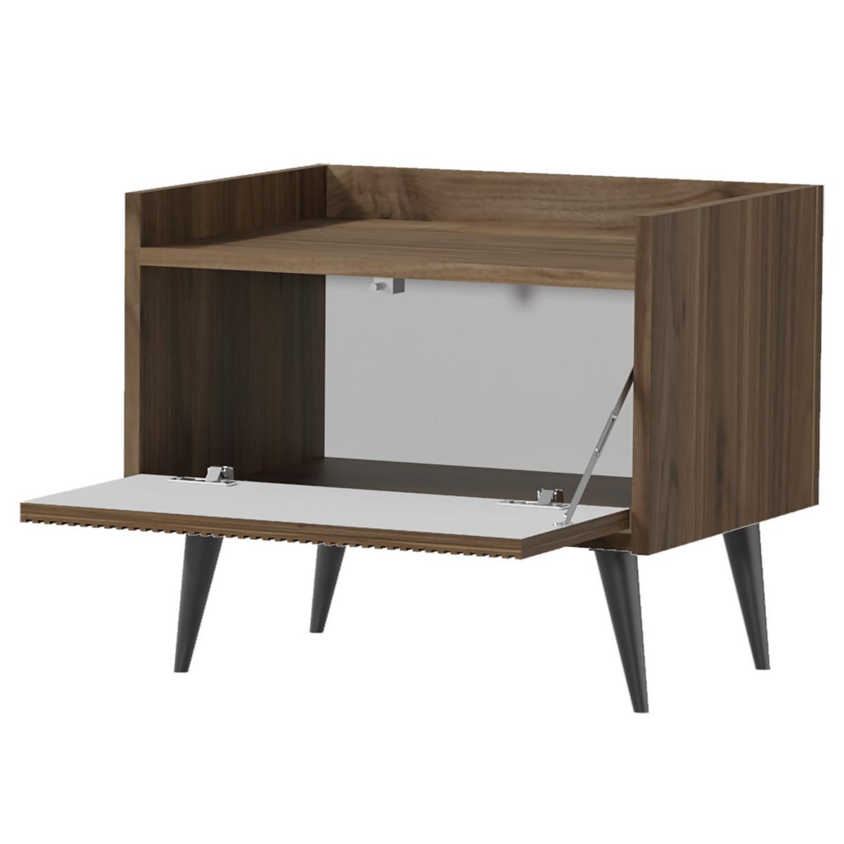 NACHTTISCH Amfali mit 1 Tür, geriffelte Fronten, Push-to-open, Metallbeine, 52 cm, Kaschmir - Kaschmir/Schwarz, Holzwerkstoff/Metall (52/45/41cm) - Beautysofa