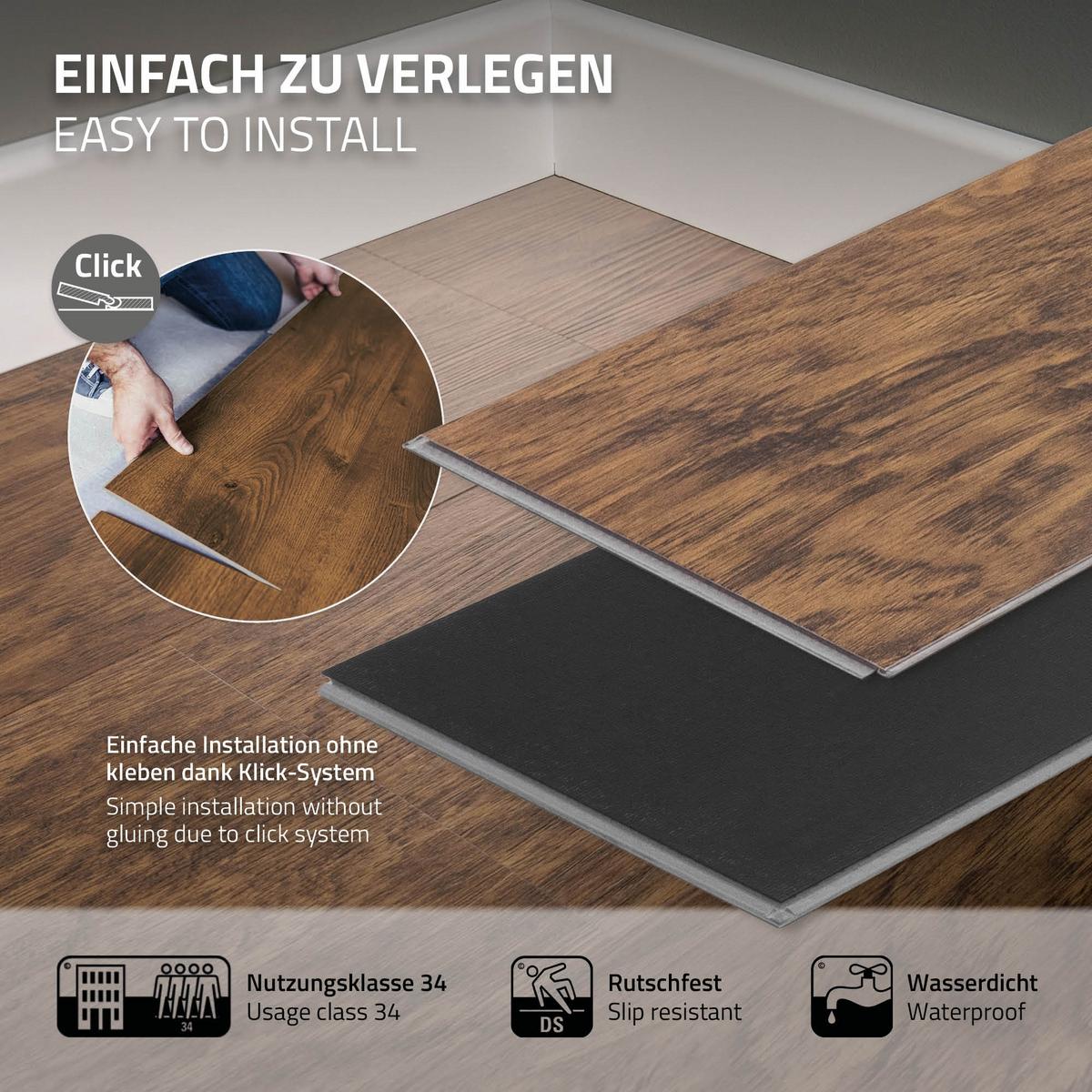 VINYLBODEN Click 3,08m²/14 Dielen Classic Akazie - Graubraun, Kunststoff (122/18/0.42cm) - ML-DESIGN
