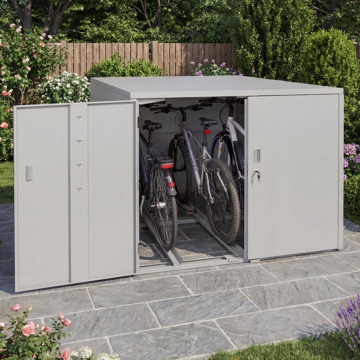 FAHRRADGARAGE rechteckig Hellgrau - Hellgrau, Metall (148/124/208cm) - MCW