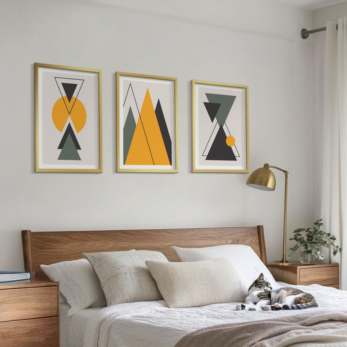 BILDER SET 3er Set - 40x60 cm Goldrahmen - Abstrakte geometrische Formen - Goldfarben, Kunststoff (40/60cm) - TULUP
