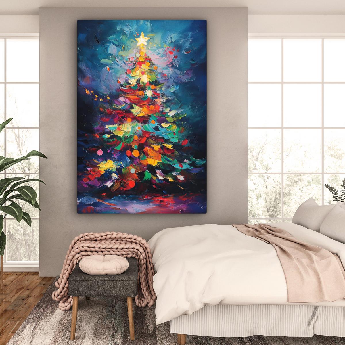 LEINWANDBILD Weihnachtsbaum - Weihnachten - Abstrakt - Farbenfroh Deko Groß 90x140 cm - Multicolor, Textil (90/140cm) - MuchoWow