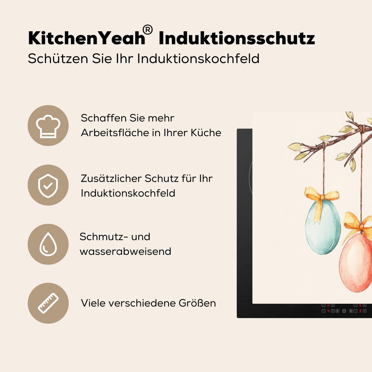 HERDABDECKPLATTE Osterkuchen - Schleife - Eier Herdabdeckung Induktionsfeld 60x52 cm - Creme, Kunststoff (60/52/0.2cm) - MuchoWow