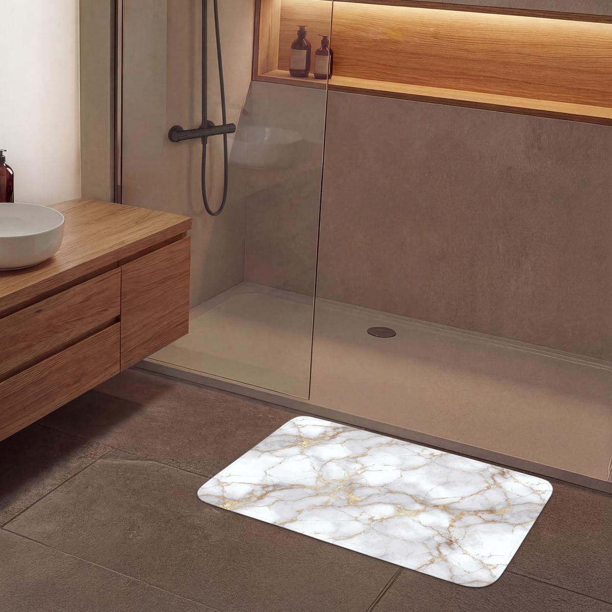 BADEMATTE Weiß - Gold - Marmor - Grau 90x60 cm - Weiß, Textil (90/60cm) - OnlyWow
