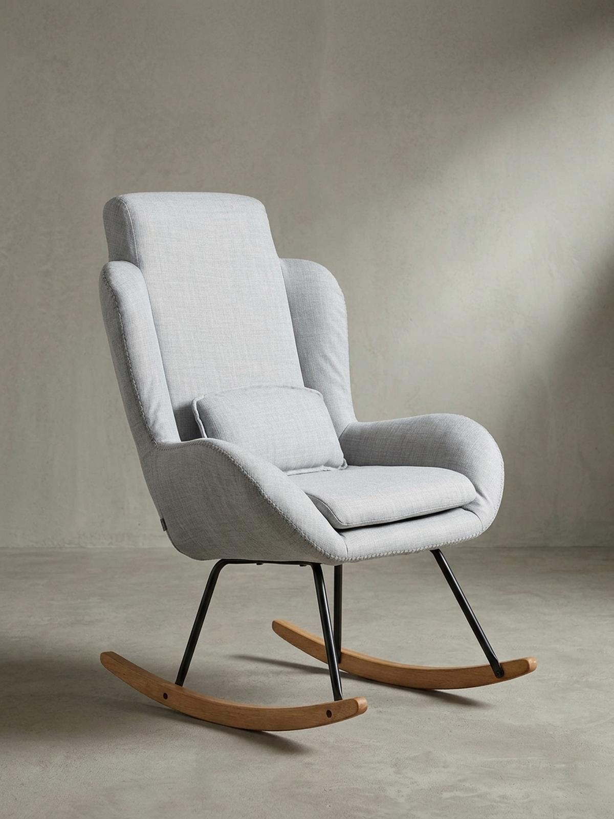 SCHAUKELSTUHL Gummibaumholz Hohe Lehne Abnehmbare Polsterung LAVANT, Anthrazit 75x88x110 cm - Anthrazit/Schwarz, Holz/Textil (75/110/88cm) - KADIMA DESIGN
