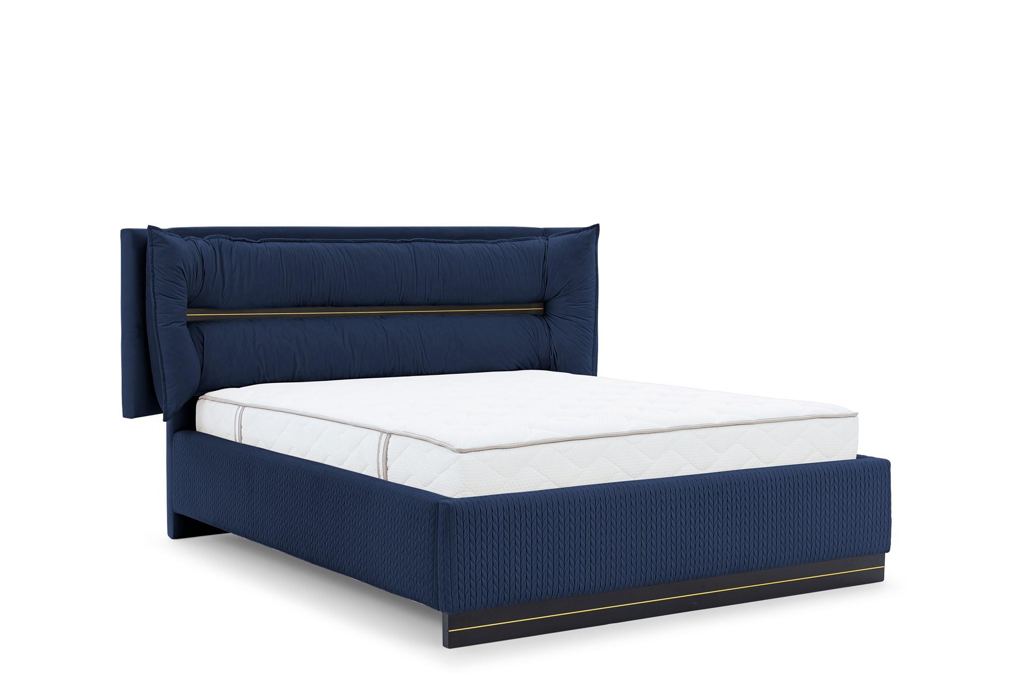 POLSTERBETT Hamilton Magic Velvet Set.3 - Dunkelblau, Holzwerkstoff/Textil (140/200cm) - Fun Möbel